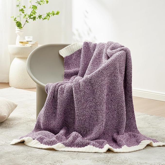 Snuggle Sac Purple Throw Blankets for Couch, Super Soft Warm Blankets Cozy Knit Fuzzy Plush Lightweight Throws for Sofa, Bed,Living Room, Heather Purple, 50x60 inches
