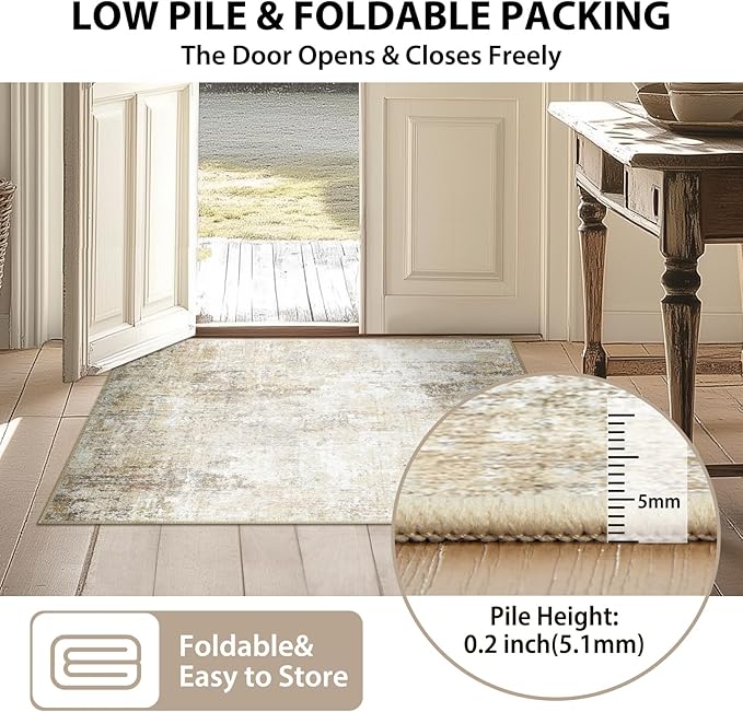 Washable Area Rugs 6'x9' Non-Slip Modern Abstract Soft for Living Room Entryway Bedroom Nursery, Print Pattern, Neutral Brown Gray