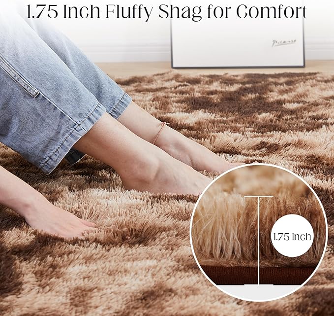 Ultra Soft Area Rugs for Living Room, 5x7 Tie-Dyed Brown Fluffy Plush Rugs for Bedroom, Non-Slip Floor Carpet for Kids Room, Bedside, Playroom, Corridor, Indoor Decor
