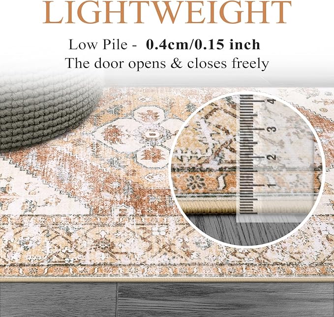 Lahome Washable Living Room Area Rugs 8x10 - Boho Ultra-Thin Non-Slip Bedroom Rug 8x10 Under Bed, Farmhouse Neutral Print Floor Carpet for Dining Room Office (Taupe,8'x10')