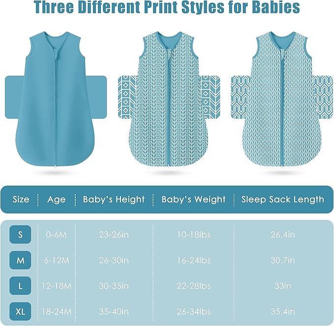 SWEET DOLPHIN Baby Sleep Sack 0-6 Months - 100% Cotton 2-Way Zipper TOG 0.5 Infant Wearable Blanket, Newborn Essentials Toddler 3 Pack Sleeping Sacks - Peacock Blue