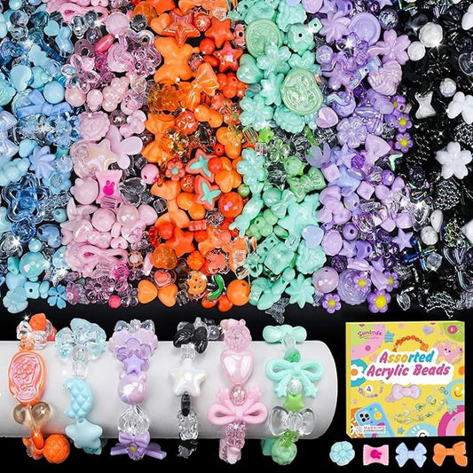 Sunlode Acrylic Beads for Bracelet Making, Assorted 6 Colors Cute Beads, Flower Bow Candy Bear Kawaii Bracelet Charms for Jewelry Making, Necklace Keychains Phone Charms DIY Crafts Gifts for Girls