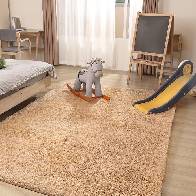 Luxury 3x5 Area Rug, Ultra Soft Rugs for Living Room, Plush Carpet Rugs for Bedroom, Non-Slip Indoor Rug for Nursery, Study Room, Playroom, Home Decor, Camel