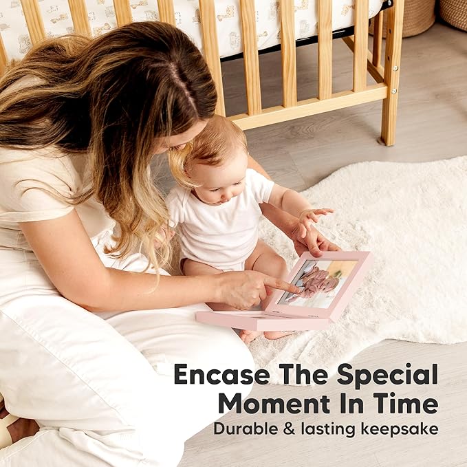 Personalized Baby Hand and Footprint Kit, Quick Dry Clay - Newborn Keepsake Feet and Handprint Kit, Nursery Picture Frame, New Mom Gifts for Baby Showers & Registry (Petal Pink)