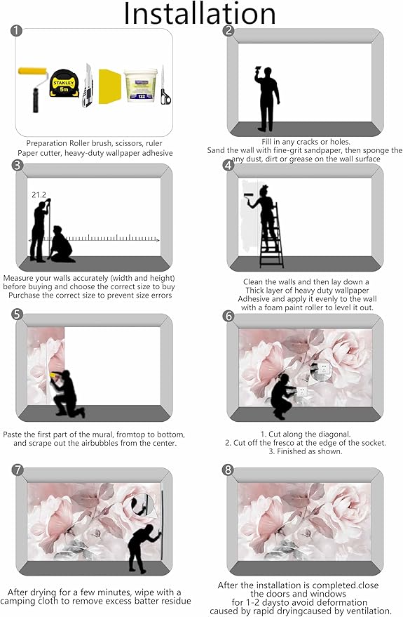 Pink Watercolor Peony Floral Mural Wallpaper Rose Flower Wall Mural for Living Room Bedroom Dining Room Office(Not Self-Adhesive)