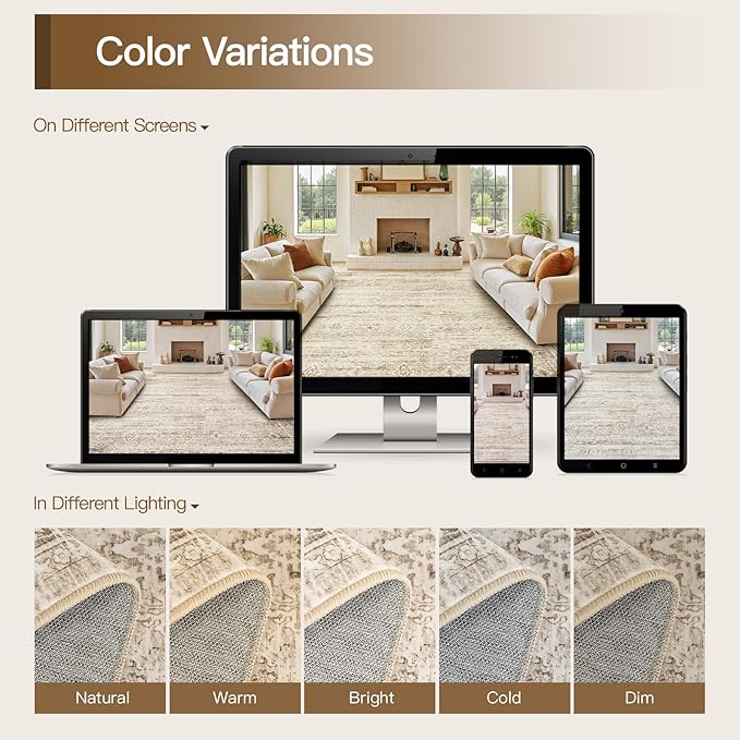 Lofus 9x12 Area Rug for Living Room,Beige Washable Large Rugs with Non-Slip Backing,Soft Neutral Carpets for Bedroom Dining Room Home Office Indoor Nursery