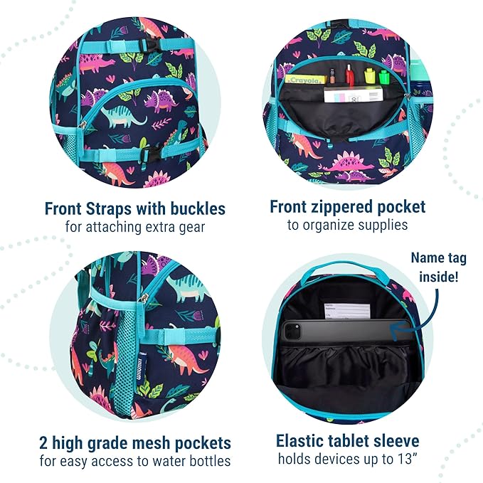 Wildkin ECO rPET 15-inch Kids Backpack – Sustainable, Padded, Adjustable – Darling Dinosaurs