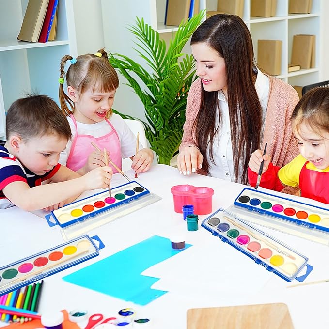 48 Pack Watercolor Paint Set for Kids - 8 Washable,Bright Colors with Paintbrush Watercolor Paint Bulk for Kids Party Favors,Classrooms Supplies,Art Lessons