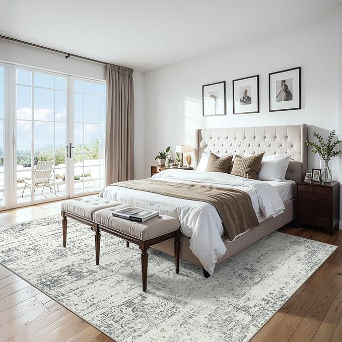 6x9 Area Rugs for Living Room - Washable Rug Modern Abstract Soft Large Neutral Non-Slip Carpet Indoor Floor Stain Resistant Thin Carpets for Bedroom Dining Room Farmhouse Nursery Home Office Grey