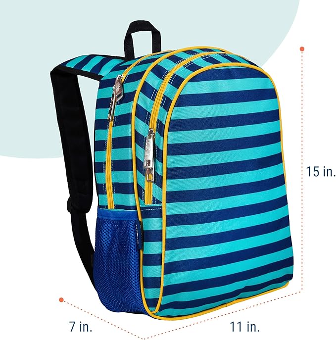 Wildkin 15-inch Kids Backpack – Durable, Padded, Adjustable for School & Travel - Blue Stripes