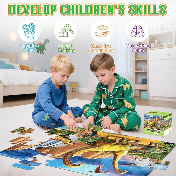 Jumbo Floor Puzzle for Kids,48 Piece Waterfall Dinosaur Large Jigsaw Puzzles, Fun Preschool Educational Toy for Toddlers Ages 3-5,Gift for Boy Girl Ages 4-8