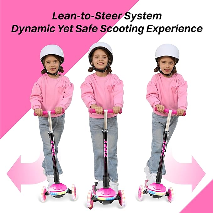 ZIFFY 3-Wheel Light-Up Kids Scooter, Kids Balance Scooter for Boys Girls with 20 Dynamic LED Lights, 4 Adjustable Height, Lean-to-Steer Design with Anti-Slip Wide Surface for Stability - Up to 110LBS