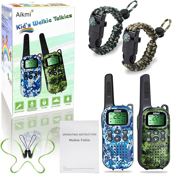 Toys for Boys Walkie Talkies for Kids 5 6 7 8 Year Old Boy Pretend Play Police Military Spy Hunt Camp Outdoor Toys for Kids Birthday Present Boys Gifts (Green Blue)