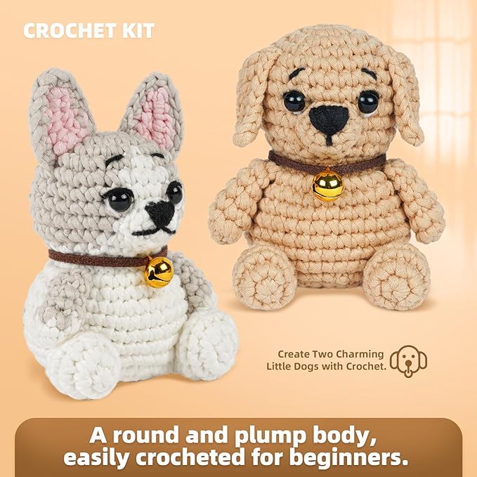 MOREJMTT Crochet Kit for Beginners, Learn to Crochet, Include Easy Knitting Soft Yarn, Step-by-Step Video Tutorial, Hook, Holiday Birthday Gift for Adults and Kids(2pack Dog)