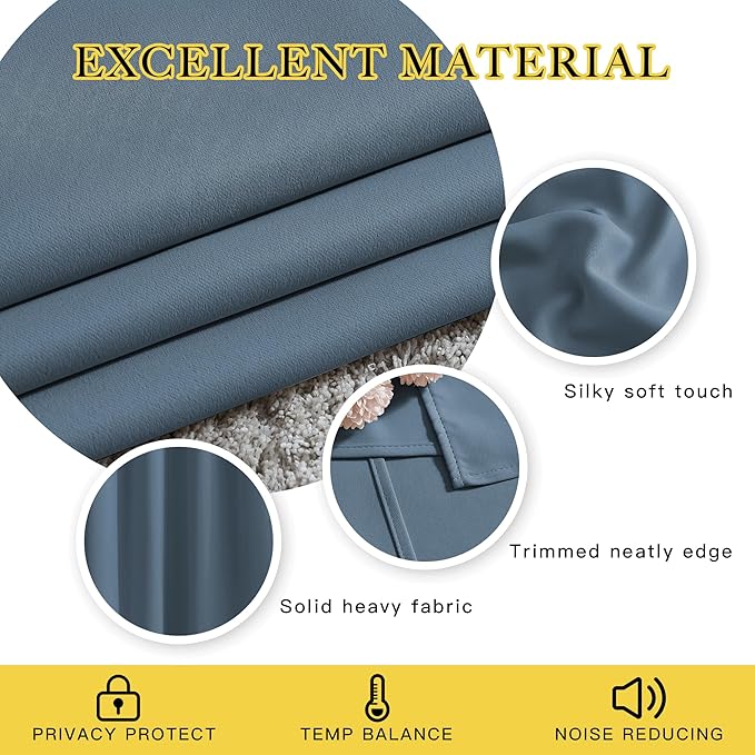 NICETOWN Smoky Blue Room Darkening Curtains for Living Room, Grommet 50% Blackout Thermal Insulated Window Treatment Sound Reducing Drapes for Bedroom/Kids Room, W66 x L66, 2 Panels
