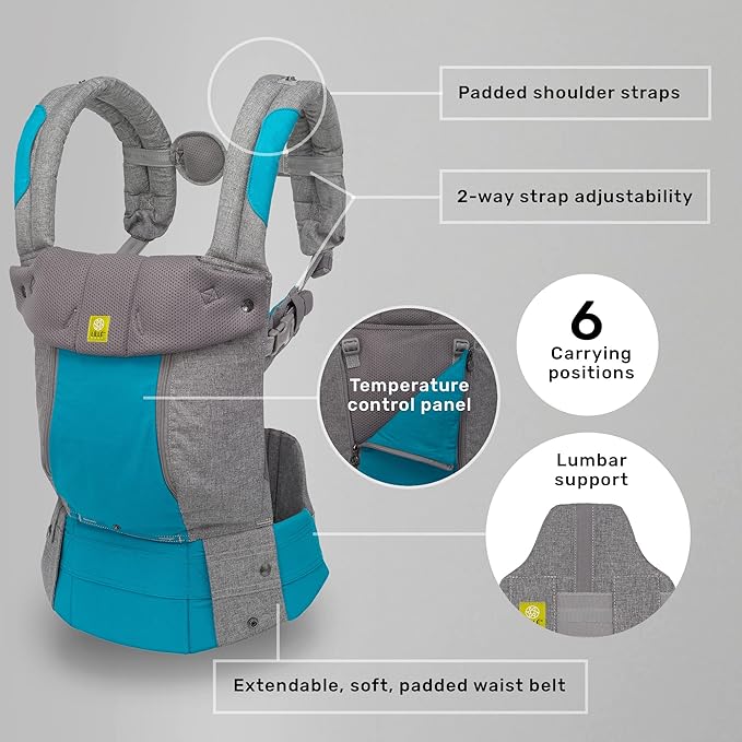 LÍLLÉbaby Complete All Seasons Ergonomic 6-in-1 Baby Carrier Infant to Toddler with Lumbar Support (7-45 Pounds), 360 Degree Baby Wearing & Multi-Position, Inward & Outward Facing (Cool Caribbean)