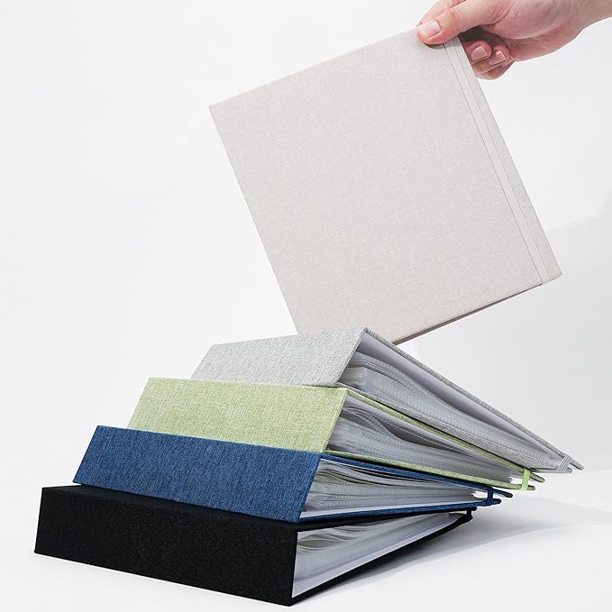 Vienrose Linen 3-Ring Photo Album Holds 190 Photos, 160 4x6 Photos and 30 6x8 Pictures, Picture Album with Multiple Size Pockets, Memory Book for Family Wedding Anniversary Baby, Green