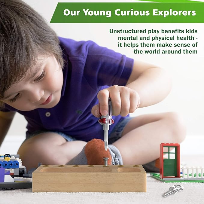 Panda Brothers Montessori Screwdriver Board Set - Wooden Montessori Toys for 4 Year Old Kids and Toddlers, Sensory Bin, Fine Motor Skills, STEM Toys