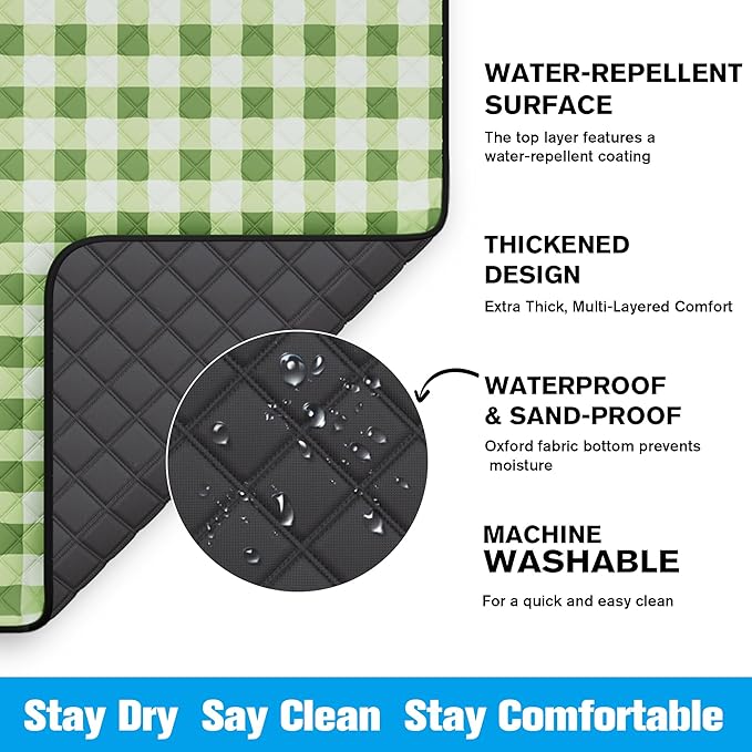 TigeJoy Small Picnic Blanket Waterproof 60x60, 5-Layer Thick Beach Blanket Sandproof, Gingham Picnic Blanket Outdoor Picnic Mat for Beach, Park, Grass, Travel, Hiking, Camping Essentials