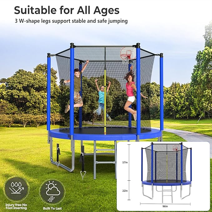 Upgraded 16FT 15FT 14FT 12FT 10FT 8FT Trampoline Outdoor with Basketball Hoop and Net, Capacity for 4-6 Kids and Adults