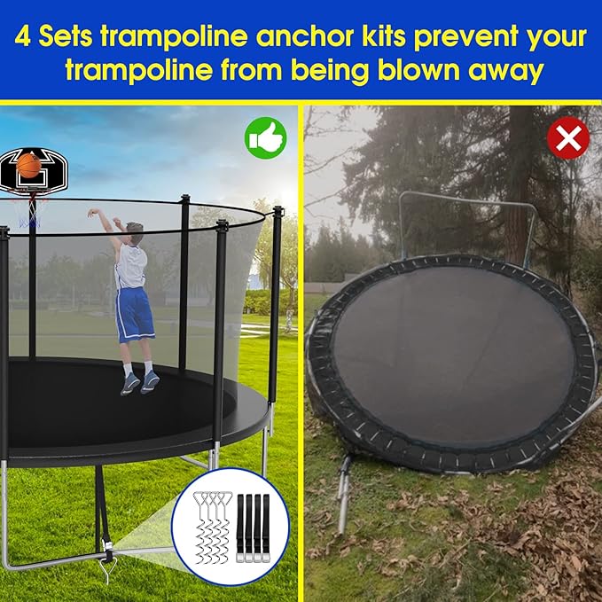 SKYUP Tranpoline 1500LBS 16 15 14 12 10 8 FT Tranpoline for 7-10 Kids and Adults, Windproof Outdoor Tranpoline with Enclosure Net, Basketball Hoop, Easy to Install & Last Long - ASTM Approved