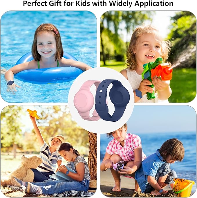 Waterproof Airtag Bracelet,2 Pack Hidden AWristband,Anti-Lost Silicone Apple Airtag Holder Case for,Airtag Case Cover Watch Band GPS Tracker-Blue+Pink