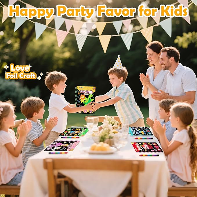 FUNNYB&G Foil Art Craft Activity for Kids - Gift for Boys Crafts for Kids Fun Art Supplies DIY Creative Travel Toy, Birthday Gift Party Favor Toys for Girls Boys 4 5 6 7 8 9 Years Old (Dinosaur)