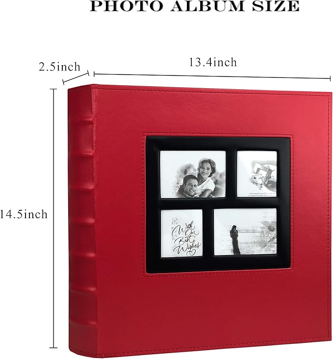 RECUTMS Photo Albums 4x6 Holds 600 Photos Black Pages Large Capacity Leather Cover Family Baby Photo Album Books Horizontal and Vertical Photos (Red)