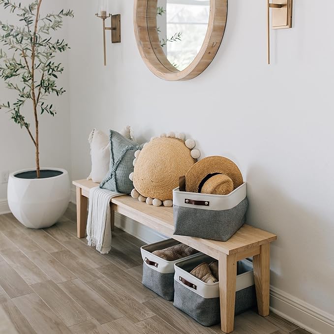 OrganiHaus Extra Large Fabric Storage Baskets for Shelves 3 Pack | 16x13in Closet Storage Bins for Shelves | Cloth Baskets for Organizing | Linen Closet Organizers | Fabric Storage Bin - Gray/White