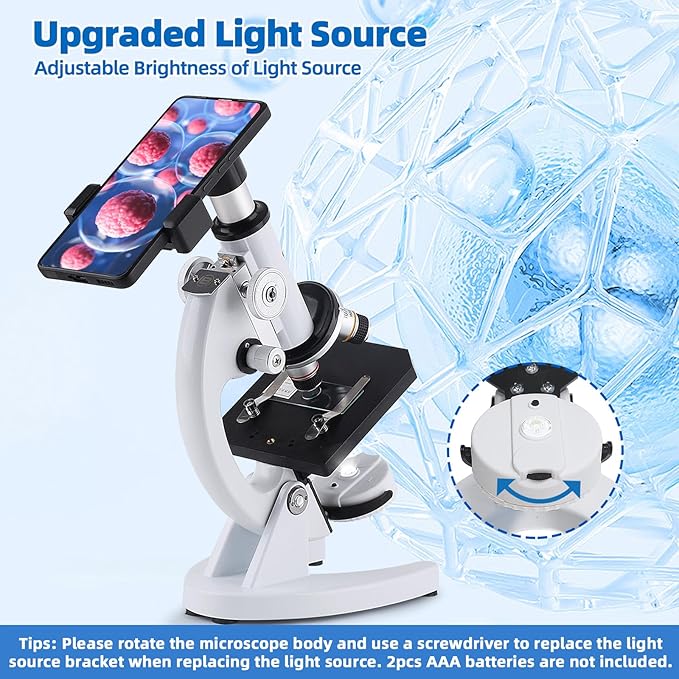 Microscope for Adults Kids, 40X-2000X Microscope Kit with Adjustable Brightness LED, Slides, Biological Compound Microscopes for School Lab Home Education, Gifts for Children Students