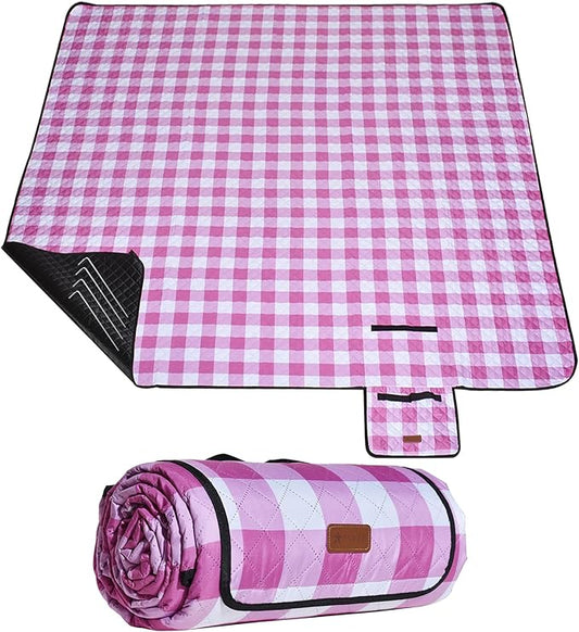 HX&OD Outdoor Picnic Blanket, Extra Large, 80''x80'' Waterproof Foldable Blankets Gingham Picnic Mat for Beach, Camping Grass Lawn Park Accessories Cute Couple Ideas Wedding (Pink, 80”x80”)