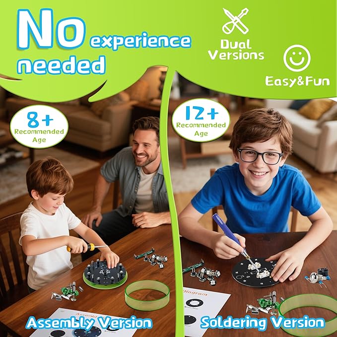 STEM DIY Toys Hand Assembly Electronic Spin The Wheel | Science Craft Kit for Kids Ages 8-9-10-11-12-13-14-15+ Years Old | Educational Gifts for Boys&Girls | Video Guide (Round-Transparent Clear)