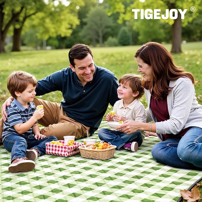 TigeJoy Extra Large Picnic Blanket Waterproof Foldable 80''x100'', Outdoor Picnic Mat Beach Blanket Sandproof for Park, Grass, Travel, Hiking, Camping Essentials, Gingham Picnic Blanket