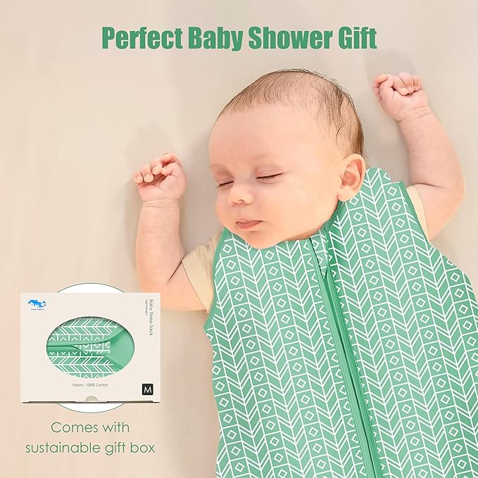 SWEET DOLPHIN Baby Sleep Sack 6-12 Months - 100% Cotton 2-Way Zipper TOG 0.5 Infant Wearable Blanket, Newborn Essentials Toddler 3 Pack Sleeping Sacks - Green