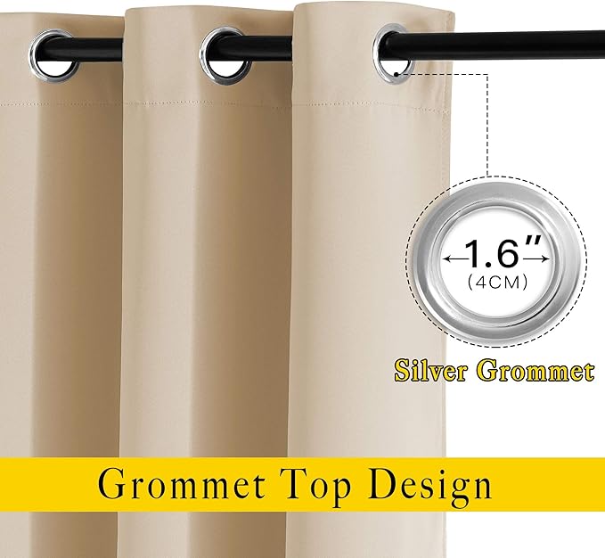 NICETOWN Room Darkening Grommet Panels - (52 inches Width, Biscotti Beige, 2 Panels) Baby Room Window Curtains 108 inches Long, Privacy Draperies