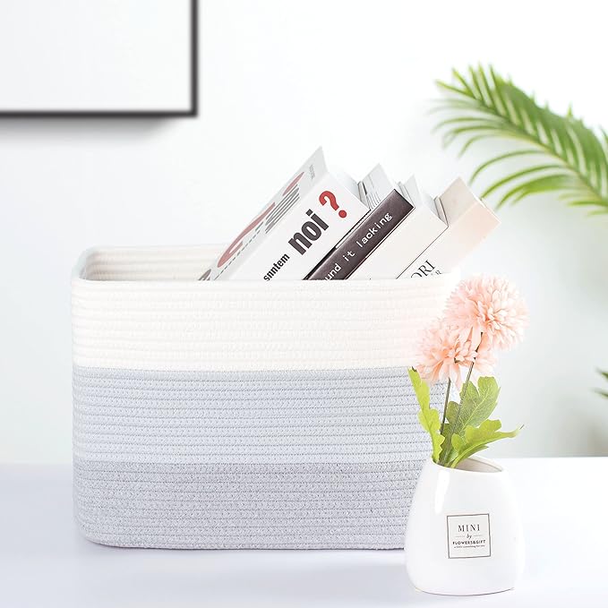 MINTWOOD Design 3-Pack Storage Baskets for Shelves, Playroom and Classroom, Book Basket, Decorative Storage Cube Bins, Woven Closet Organizers, Pantry and Shoe Organizer, 3-Tone Grey
