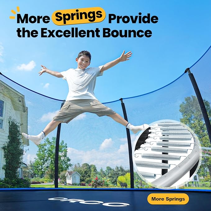 ORCC 1200LBS Weight Capacity Trampoline 16 15 14 12 10 8 FT for Kids with Safety Enclosure Net for Children Adults Outdoor Yard Trampolines