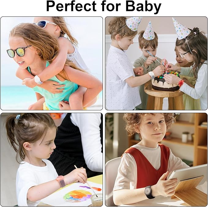 Kids Wristband Protective Case Compatible with Apple AirTag, Adjustable Nylon Bracelet for Air Tag GPS Tracker Holder with Anti Lost Watchband for Toddler Child Kids (Pink+Grey)