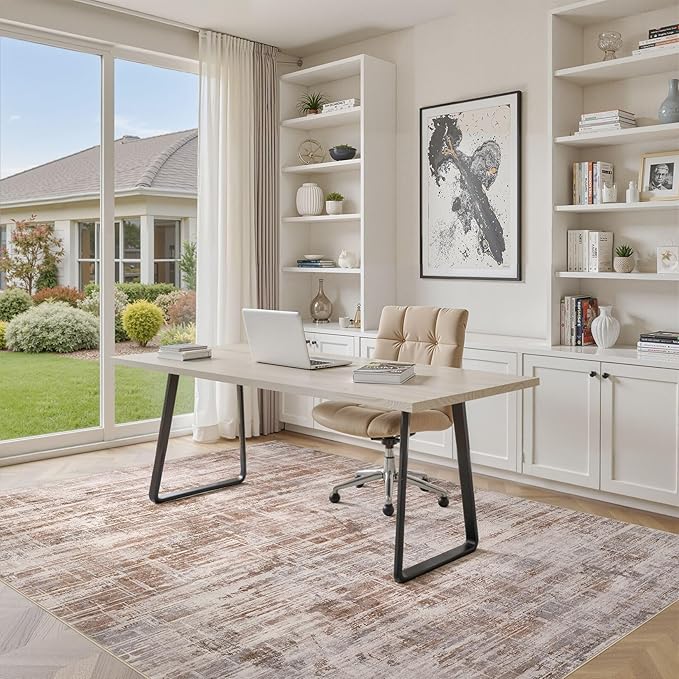 Area Rug for Living Room: 12x15 Washable Neutral Abstract Modern Soft Rugs Non Slip Indoor Floor Stain Resistant Large Carpet for Bedroom Dining Room Office Nursery - Red Brown