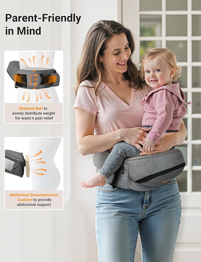 besrey Toddler Hip Carrier - Side Baby Carrier, Up to 44lb, Dad Infant Carrier Hipseat (Grey)