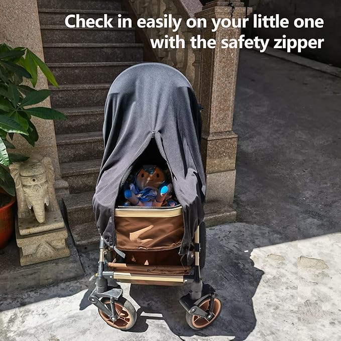 Sun Shade for Strollers, UV Sun and Sleep Shade Universal Fit for Baby Strollers, Blackout Stroller Cover, Breathable and Stops 99% of The Sun's Rays (UPF50+) Black