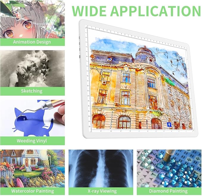 KOBAIBAN A4 Magnetic Light Pad with Bag, Rechargeable Diamond Art Light Board with Side Physical Buttons, 3 Color Light Modes Super Bright Light Table Light Box for Tracing, Drawing, Sketching (White)