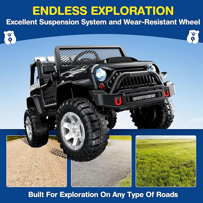 L8 2 Seater Ride On Car, 12V Kids Electric Car w/Remote Control, 4-Wheel Suspension, Bluetooth Speaker, Multi Music Modes, 3 Speeds, LED Lights, Xmas & Birthday Gift Ideas for Kids Ages 3+