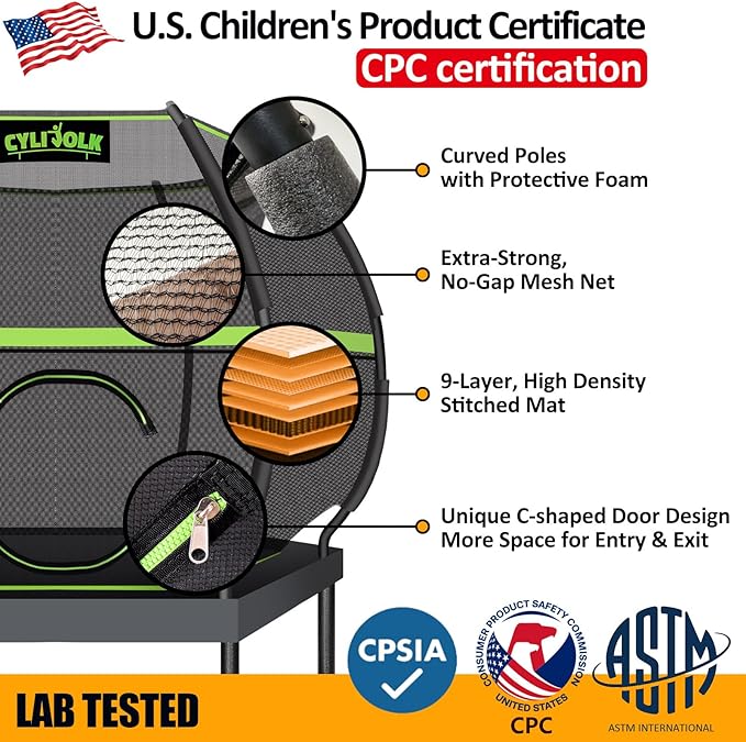 Trampoline for Kids, Heavy Duty Recreational Trampolines Toddler Trampoline with Enclosure Net Ladder Indoor Outdoor Trampoline CPC Approved