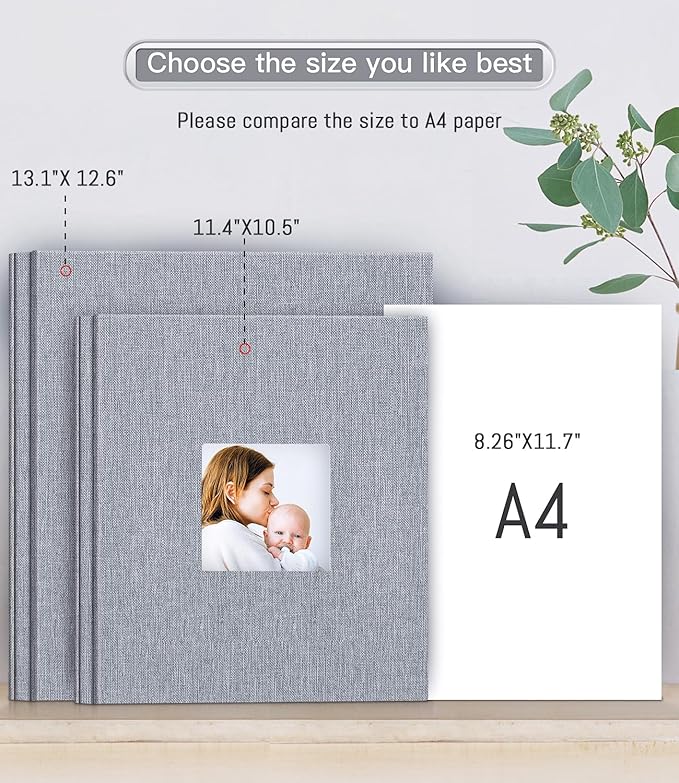 popotop Photo Album Self Adhesive with Picture Display Window,60 Pages DIY Scrapbooking Supplies Kit for 4x6 8x10 Picture,Linen Cover Memory Book for Baby Wedding, with Scraper and Metallic Pen