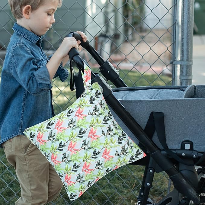 2pcs Cloth Diaper Wet Dry Bags, Waterproof Reusable Wet Bag with 2 Zipper Pockets & Handle, Washable Laundry Bags for Baby Adult Clothes Travel Beach Pool Daycare Yoga Gym Exercise Swimsuits,