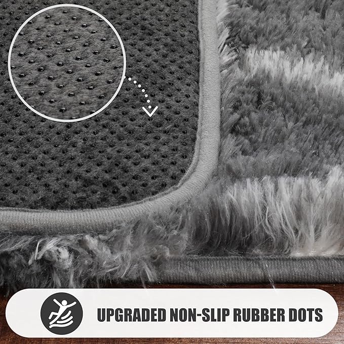 ONASAR Large Area Rugs for Living Room, 7x10 Grey and White Rug, Moroccan Thick Floor Mat for Bedroom Home Decor Aesthetic, Soft Fuzzy Shaggy Plush Fluffy Geometric Carpet for Dorm Classroom