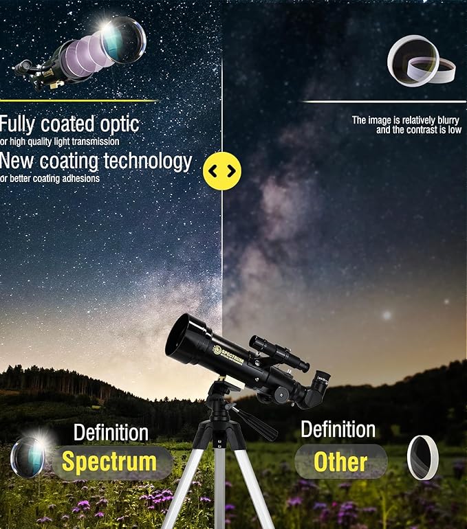 SpectrumOI Telescope for Kids & Adults - Astronomy Gift, 70mm Aperture Refractor with Carry Bag & Phone Holder