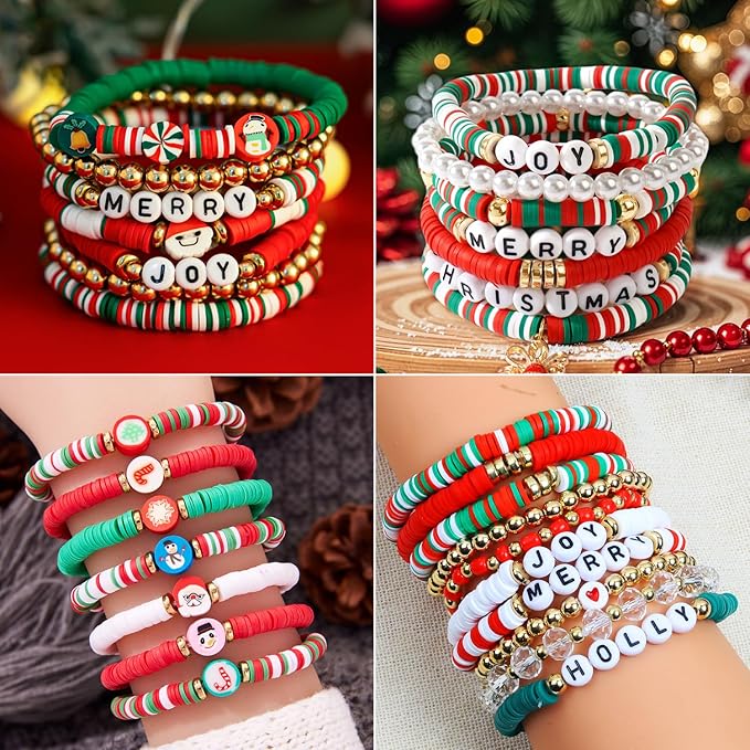 1480pcs Christmas Polymer Clay Beads Charms Friendship Bracelet Necklace Earring Jewelry Making kit, Accessories for Arts Crafts DIY Gifts for Women Girls