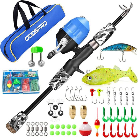 ODDSPRO Kids Fishing Pole Pink, Portable Telescopic Fishing Rod and Reel Combo Kit - with Spincast Fishing Reel Tackle Box for Girls, Youth